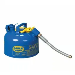 EAGLE Type II Safety Can for kerosene storage and dispensing. Capacity 2 1/2 gal. Includes 7/8 in OD hose. Blue finish. Suitable for industrial environments requiring controlled handling of flammable liquids.