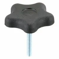 This 5-arm knob features a plastic body with a steel threaded stud. The 1/4"-20 thread size and 1.75 in thread length allow for manual clamping, positioning, and adjustment on machinery, fixtures, and industrial equipment