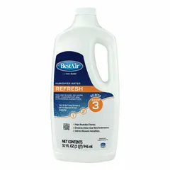 Water treatment product for humidifiers, supplied in a 32 oz container. Helps reduce mineral buildup and odors in residential or light commercial humidifiers. Compatible with part number 394WU4.