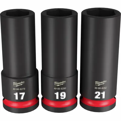 MILWAUKEE Set Soket Impact: 1/2 in Ukuran Penggerak, 17mm/19mm/21mm Ukuran Soket, 3 Buah - Metric Impact Socket Sets