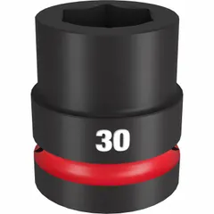 This 1-inch drive impact socket features a 30 mm metric, 6-point standard profile with a friction ring retention system. Designed for heavy-duty impact applications, it provides high torque transfer for tightening or loosening fasteners on industrial machinery, construction equipment, and automotive assemblies.