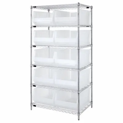 QUANTUM STORAGE SYSTEMS Unit Rak: 24 in x 48 in x 74 in, 1 Sisi, 10 Tempat, Tempat Rak - Wire Stationary Bin Shelving with Closed-Front Bins