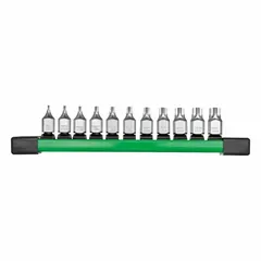 This 25-piece Torx bit socket set includes 12 pieces with a 1/4-inch drive size. Designed for driving Torx fasteners in confined spaces where standard-length sockets cannot reach. Suitable for automotive repair, machinery maintenance, and assembly work.