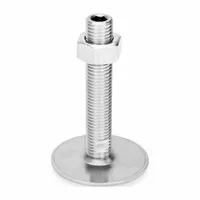 Swivel male leveling mount with a 3/4"-10 thread size, 3.15 in round base, and 4,496 lbf load capacity. Plain finish, includes a nut, and mounting holes are provided. Used for leveling and stabilizing industrial machinery, conveyors, and workstations