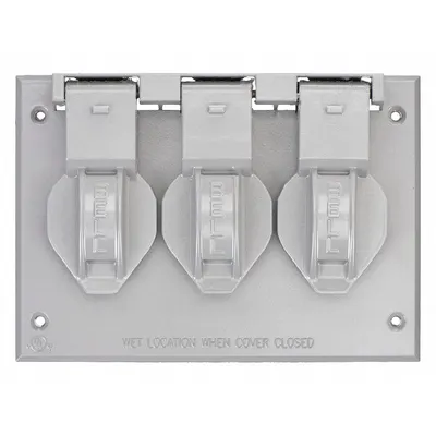 BELL Penutup Tahan Cuaca: Aluminium, Stopkontak Luar Ruangan, 3 Gang, 4 9/16 in Tinggi Keseluruhan - Aluminum & Zinc Weatherproof Electrical Box Covers