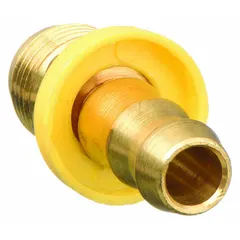 This brass push-on barbed hose fitting is designed for air, water, and chemical lines. It features a 3/8 in x 3/8 in male x male connection with a hose barb x inverted flare type, providing a rigid, leak-resistant seal in industrial fluid transfer systems.