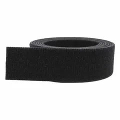 Continuous 75-foot roll of black hook-and-loop tape with back-to-back construction, 1 inch wide. Mil-Spec design allows cutting to custom lengths for bundling cables, hoses, and wires in industrial and field applications.