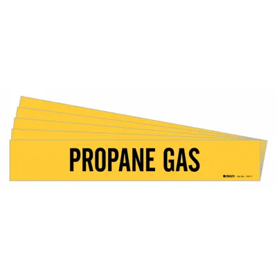 BRADY Penanda Pipa: Gas Propana, Kuning, Hitam, Cocok untuk Diameter Luar Pipa 2 1/2 hingga 7 7/8 in - Propane Gas Adhesive Pipe Markers