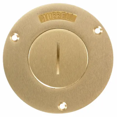 HUBBELL WIRING DEVICE-KELLEMS Penutup Kotak Lantai: Bulat, Emas, Kuningan, Disikat - Brass Electrical Floor Box Covers