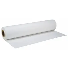 White kraft paper roll for surface protection in industrial environments. Measures 300 ft long by 5 ft wide, 4 mil thick. Complies with NFPA 33 and OSHA standards. Used to shield floors, walls, and equipment from paint overspray, dust, and debris.