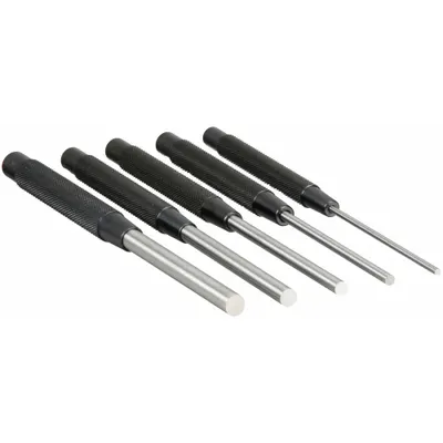 STARRETT Set Pukul Pin Dorong: Diameter Ujung 1/4 in_1/8 in_3/8 in_3/16 in_5/16 in, Panjang Tirus Pukul 3 1/2 in - Flat-Tip Pin Removing Punch Sets