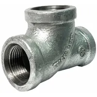 This medium-pressure threaded pipe tee features a run x run x branch configuration with 2 in x 2 in x 1 1/4 in connections. Rated for a maximum operating pressure of 300 psi, it is used to split or combine flow in piping systems for water, air, or oil lines in industrial plants