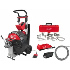 This cordless drum machine head kit from the MX FUEL system is designed for clearing blockages in 3 to 6 inch diameter pipes. The kit includes the drum machine head and cable, suitable for use with compatible MX FUEL power sources. It is intended for drain cleaning applications in residential and commercial plumbing.