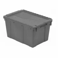 ORBIS Attached Lid Tote: 14.2 gal, 23 1/2 in x 15 3/4 in x 13 in, Gray Body, Gray Lid, Plastic (MPN FP19 Gray)