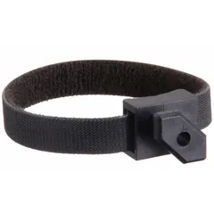 This twist-in cable block is designed for single extrusion profiles in the 45 Series. Made of polyamide with an unfinished black finish, it includes a hook and loop strap (4-20 mm) for securing cables. Used in industrial framing systems to route and organize wiring along structural profiles.
