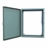 This HAMMOND steel enclosure measures 30 in x 24 in x 8 in and is rated NEMA 12/13 for dust-tight protection. It includes a panel and a solid hinged cover secured with clamps. No knockouts are provided. Typical applications include housing electrical controls and instruments in industrial settings where protection from dust, dirt, and non-corrosive liquids is required