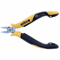 These ESD-safe flush-cut pliers feature a pointed jaw design for precision trimming of component leads, wires, and small cables in electronics assembly and repair. The flush cutting edge leaves a clean, flat surface suitable for circuit boards and sensitive equipment. Overall length is 4 1/2 inches with a 1/2-inch jaw length