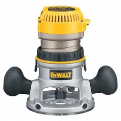 This mid-size corded router features a fixed base and a 2.25 hp motor with variable speed up to 24,000 RPM. It accepts 1/4 in and 1/2 in collets and includes a soft-start function for controlled startup. Suitable for woodworking tasks such as edge profiling, dado cutting, and joinery in workshops and on job sites.