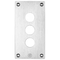 This drilled front plate is a replacement cover for control stations in the XAP series. It provides three 22mm openings for mounting operators and switches, allowing custom configurations in industrial control panels