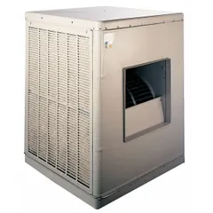 This commercial ducted evaporative cooler operates on 115/208-230V AC and includes a drive package that requires assembly. It is designed for evaporative cooling in large commercial spaces such as warehouses, factories, and industrial areas.