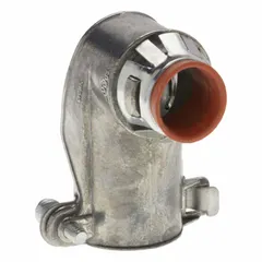 Die cast zinc straight connector for terminating flexible metal conduit into enclosures. Features snap-in installation and insulated throat for wire protection. Trade size 1/2 in. Suitable for industrial electrical applications requiring secure grounding.