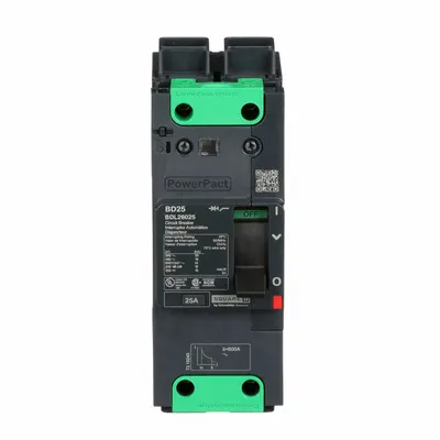 SQUARE D Pemutus Sirkuit Kasus Cetakan: 25 A Amps, 25kA pada 277/408V AC, Tetap, Everlink Lug Kedua Ujung - B-Frame Square D Molded Case Circuit Breakers