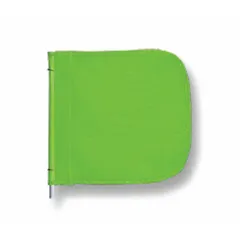 Green non-reflective replacement flag measuring 16 inches in height and 16 inches in width. Designed to replace worn or damaged flags on warning whip assemblies for industrial vehicles and equipment, maintaining visibility in construction, mining, and material handling applications.