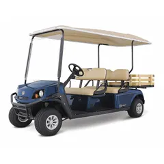 Gas-powered personnel and utility vehicle with a 13.5 hp single-cylinder OHV engine and 1,200 lb max load capacity. Suitable for transporting people or light cargo across campuses, warehouses, and industrial sites. Used for maintenance, security patrol, and facility transport tasks.