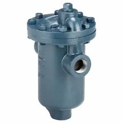 Cast-iron inverted-bucket steam trap with 2-inch FNPT connections, rated for 7000 lb/hr maximum capacity at 250 psi. In-line configuration designed for horizontal installation. Used to discharge condensate from steam systems while preventing steam loss. Strainer not included.