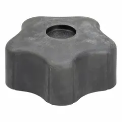 This 5-arm knob features a threaded hole for manual adjustment and clamping on industrial machinery, jigs, and fixtures. Its five-point design provides a secure grip for frequent repositioning. Constructed of plastic with a steel thread insert, it has a 2.42 in diameter and 3/8"-16 thread size.