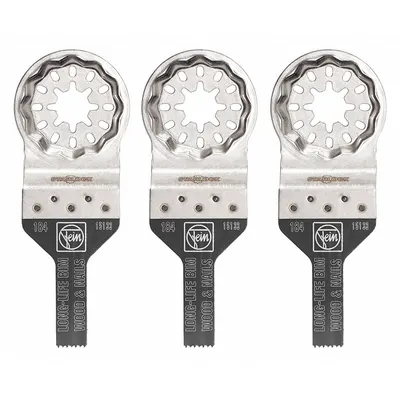 Bilah Alat Osilasi FEIN: Lebar Bilah 3/8 in, Panjang Keseluruhan 3 13/16 in, Bi-Logam - Starlock Mounted Blades