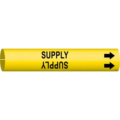 Penanda Pipa BRADY: Supply, Kuning, Hitam, Cocok untuk 3/4 hingga 1 3/8 in Pipa O.D., 1 Penanda Pipa - Supply Snap-On Pipe Markers