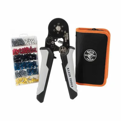 KLEIN TOOLS Kit Crimper Tangan: Terminal Kawat, Tidak Berisolasi, Genggaman Knurled Genggaman Berisolasi - Ferrule Crimping Kits