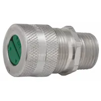 Straight metallic cable grip with 1/2 in MNPT box connection for securing and sealing cords in Class I, Division 2 hazardous locations. Accepts cord diameters from 0.50 in to 0.63 in. Silver aluminum body with brown color-coded grommet