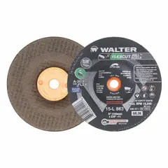 This Type 29 depressed center grinding wheel is designed for concrete and masonry applications. The 36 grit and Type 29 shape provide aggressive material removal while maintaining control on vertical surfaces. It removes mill scale, welds, and surface imperfections efficiently. Dimensions: 6" diameter, 1/8" thickness, 5/8"-11 arbor hole.