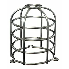Stainless steel dome guard designed for outdoor use with FEDERAL SIGNAL SLM200 alarms and wall fixtures. Silver finish, surface mount, waterproof construction. Overall depth 4 1/2 in, overall length 5 5/16 in. Provides physical protection and weather resistance while maintaining visibility of the device.