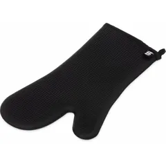 Silicone oven mitt with a 15 in overall length. Provides heat protection for handling hot cookware, bakeware, and oven racks in commercial kitchens and food-service operations.