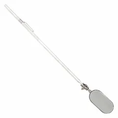This inspection mirror features a 2-inch by 1-inch oval glass mirror for viewing confined areas. The aluminum frame provides a lightweight yet sturdy handle. Suitable for visual checks in machinery, engines, and other tight spaces during maintenance or repair work.