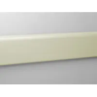 PVC crash rail and bumper guard in ivory color, 4 inches high by 12 feet long. Includes an internal rubber bumper for impact absorption. Used to protect walls in industrial facilities, warehouses, and loading docks from damage by carts, pallet jacks, and forklifts