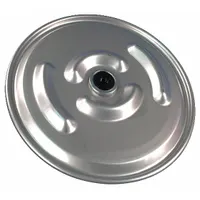 This stainless steel cover seals the top opening of an IBC tote, preventing contamination, spillage, and evaporation. It features a 22-inch diameter and a 3-inch inlet, finished in silver. Suitable for industrial fluid handling applications