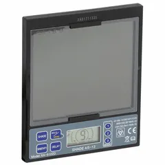 Polycarbonate welding filter plate with black lens and W5-13 shade designation. Includes wide viewing area. Plate length 5 1/4 in. Compatible with SELLSTROM Premium Plus Welding Helmet series and model S26400. Used for eye protection during arc welding.
