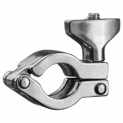 Vacuum tube clamp for securing tubing in high-vacuum systems. Type 10/16, trade number 16, compatible with 3/4 in tube size. Rated to 10-7 torr at 72°F. Clamp connection type. Lanyard not included.