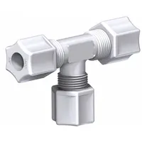 This JACO union tee is a general-purpose nylon compression fitting for connecting three tubes of 1/2 in OD. It is used to split or combine fluid flow in pneumatic, instrumentation, or low-pressure fluid systems. Supplied in a 5-pack