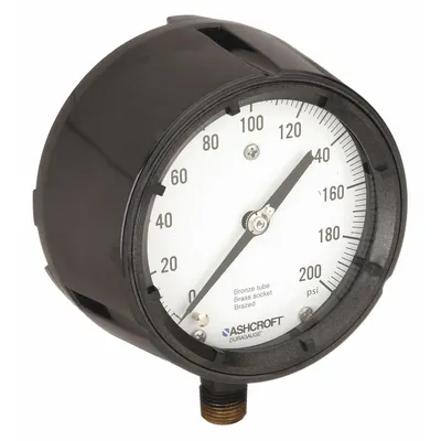 ASHCROFT Pengukur Tekanan Proses: 0 psi hingga 200 psi, Putih, Dial 4 1/2 in, 1/2 in NPT Male - Brass/Bronze Wetted Parts & Plastic Casing
