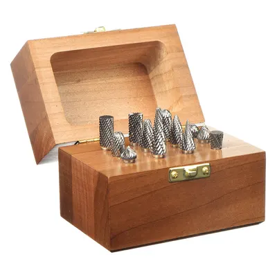 Set Bur Karbida: Tangkai 1/4", Potongan Ganda, Diameter Kepala 3/8", 12 pc - Double-Cut Carbide Bur Sets