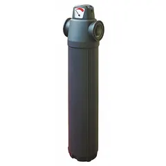 Activated carbon filter for removing odors and oil vapor from compressed air systems. Features 1/4 in NPT ports, 15 cfm flow capacity, and 290 psi maximum operating pressure. Aluminum body. Suitable for applications requiring clean air such as painting, food processing, and pneumatic controls.
