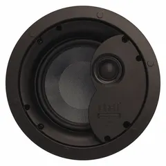 Passive 2-way ceiling-mount speaker with 8 ohm impedance. Overall width 7 3/4 in, overall height 9 1/4 in. Designed for indoor use in commercial audio systems for background music or paging.