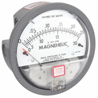 Dwyer Pengukur Tekanan Diferensial: Belakang/Satu-Sisi, 1/8 in NPT Perempuan, 2000 - Low Operating Pressure Differential Gauges with Air Velocity