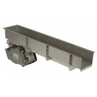 This ERIEZ vibratory feeder provides a 14,000 lb/hr feed rate for moving bulk materials such as powders, granules, or parts. It features a 38 in trough length, 10 in trough width, and 9 7/8 in discharge height. Commonly used in processing, packaging, and material handling lines for metering and conveying applications