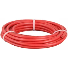 Red-jacketed cut-to-length jumper cable with 8-gauge wire, 300-inch length, and 24 A max current. Suitable for low-voltage battery connections in automotive, marine, and industrial equipment, as well as auxiliary power, lighting, and control circuits.